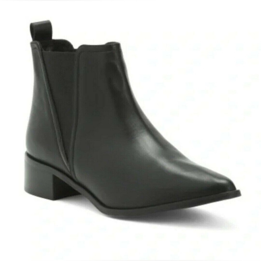 Fabianelli Chelsea Pointy Toe Black Leather Bootie - 8